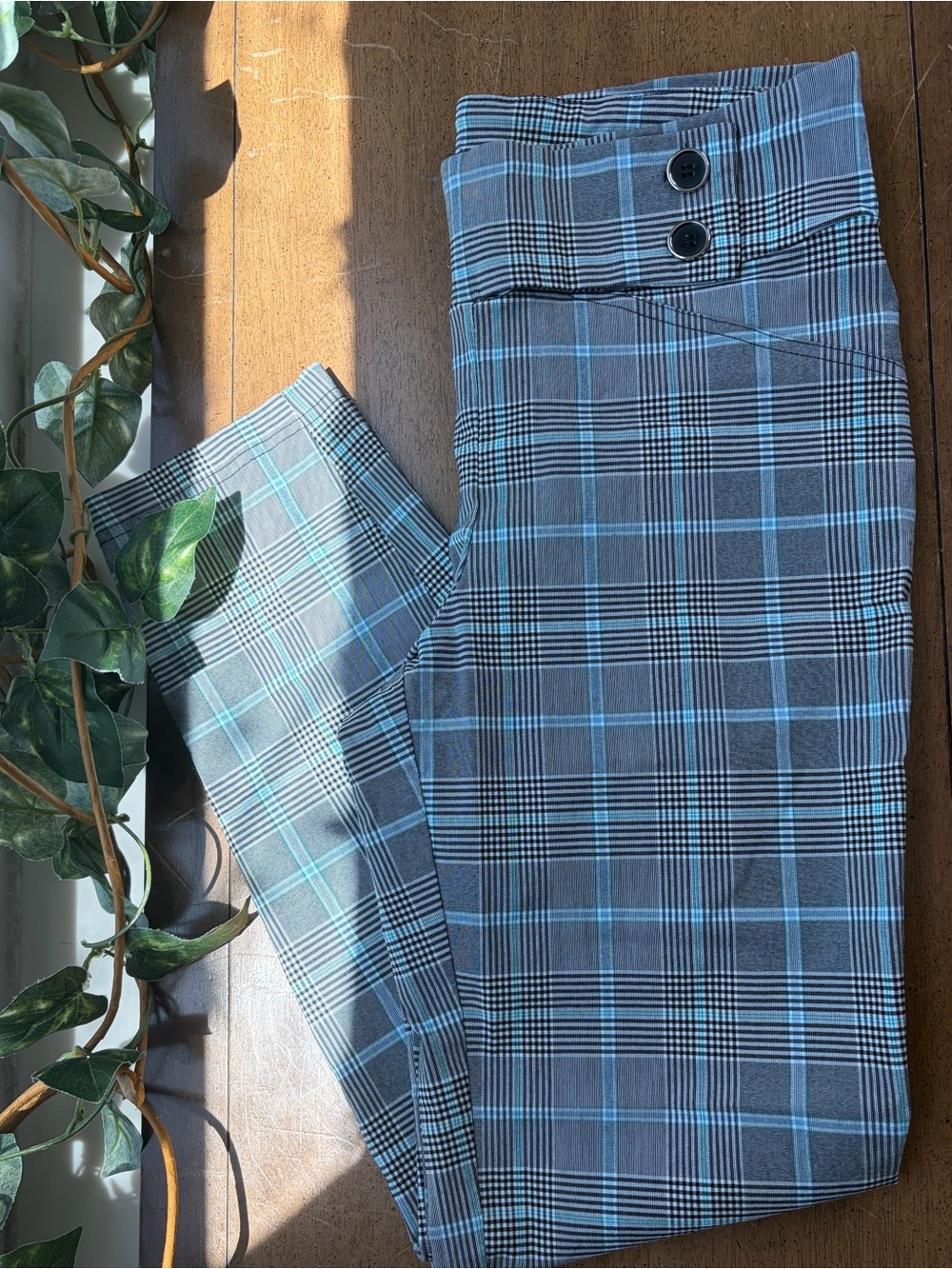 SOHO Plaid Dress Pants Womens Medium Gray Blue Career Work Trousers Stretch